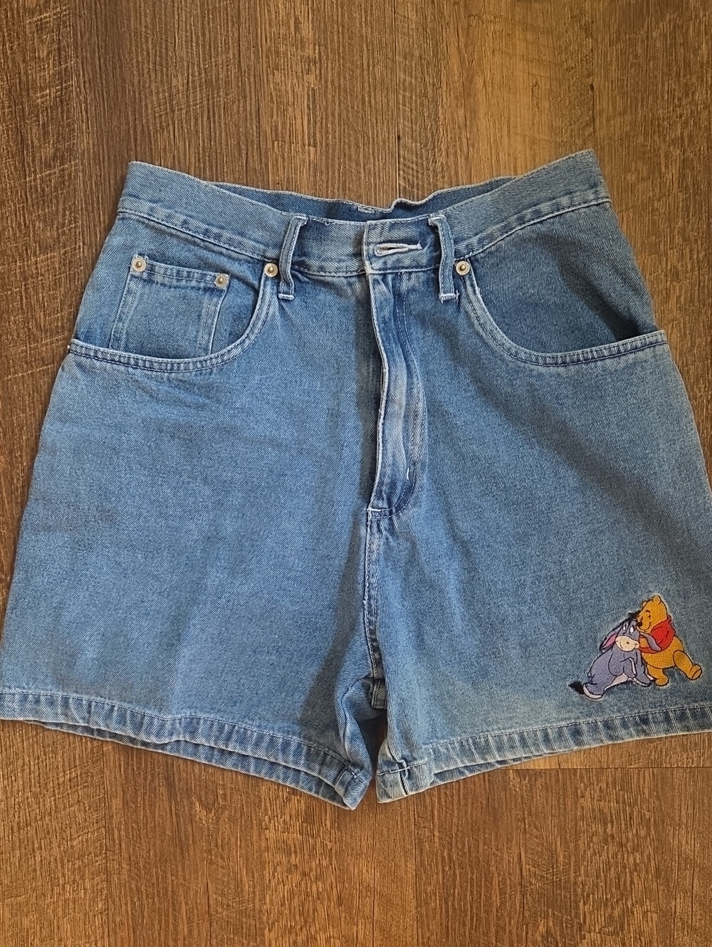 Women's Blue Denim Shorts with Pooh & Eeyore Embroidery